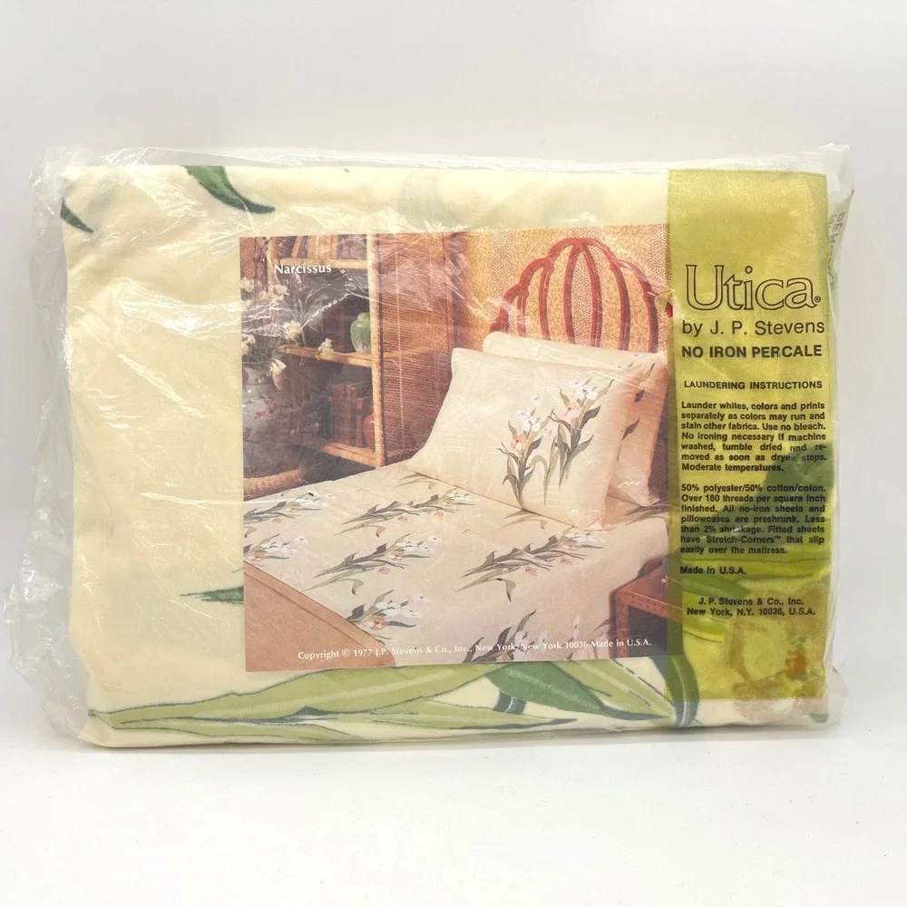 Utica J.P. Stevens Vintage Narcissus Floral Full Fitted Sheet No Iron Percale‎
